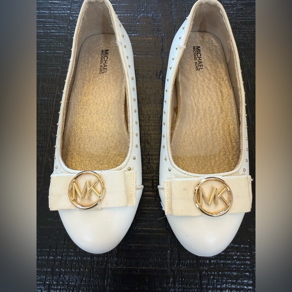 Michael Kors Cream Flats with Gold Logo